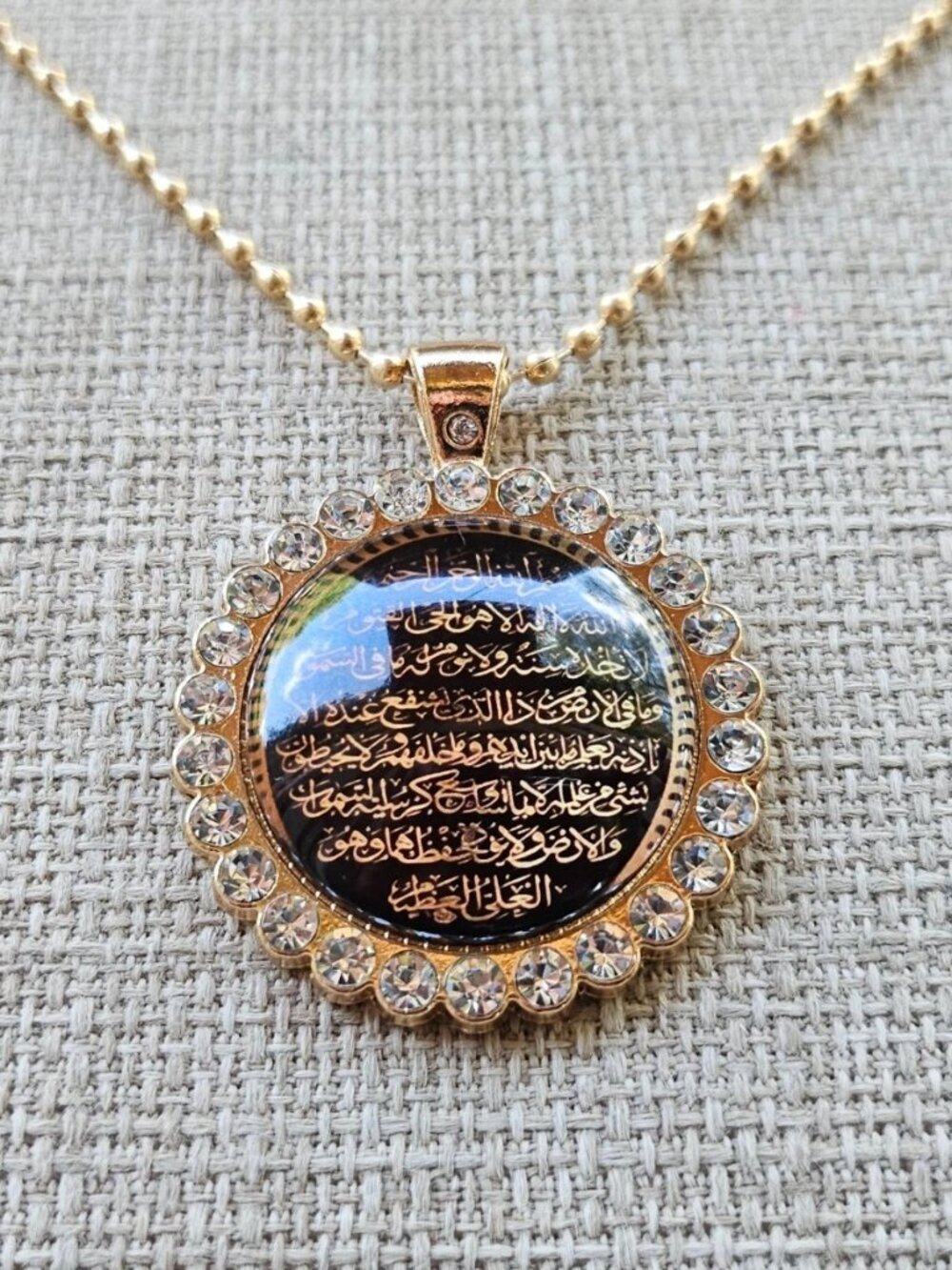 Aytul Qursi Necklace Cabochon Round Pendant Religious Fashion Jewelry NEW - Picture 9 of 11